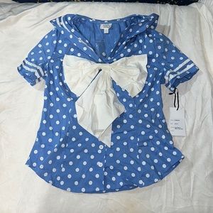Unique Vintage periwinkle and polka dot sailor top. Large/10-12.